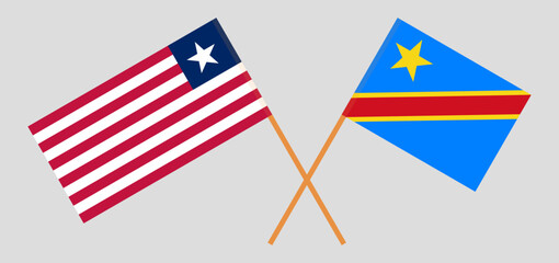 Crossed flags of Liberia and Democratic Republic of the Congo. Official colors. Correct proportion