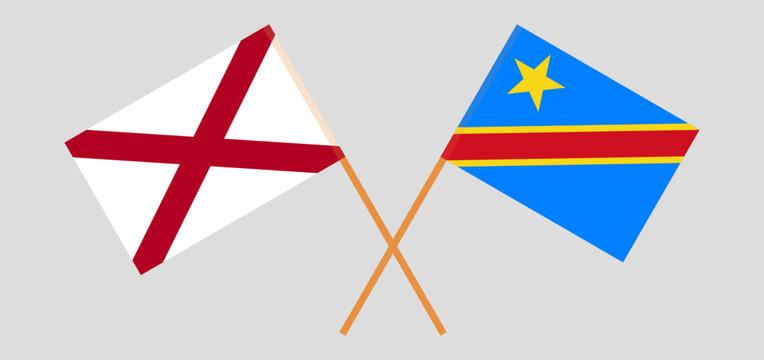 Crossed flags of The State of Alabama and Democratic Republic of the Congo. Official colors. Correct proportion