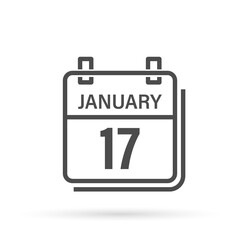 January 17, Calendar icon with shadow. Day, month. Flat vector illustration.
