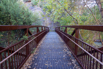 Pedestrian bridge leading to the catwalk recreation area of Gila National Forest in New Mexico