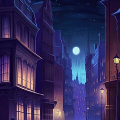 Background design with buildings and nighttime atmosphere.