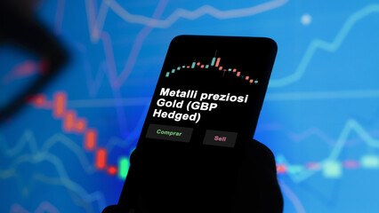 Un inversor está analizando el metalli preziosi gold (gbp hedged) etf fondo en pantalla. Un...
