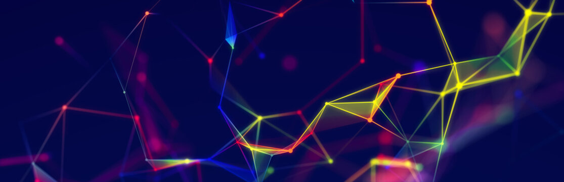 Colored polygonal structure. Beautiful illustration with connected dots and lines. Digital network background. 3D