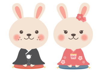 Fototapeta premium 年賀状素材 うさぎイラスト（着物）