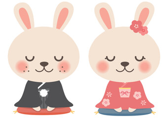 年賀状素材  うさぎイラスト（着物）