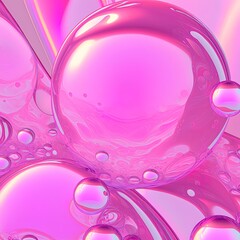 3D Illustration Holographic Pink Colored Organic Shapes. Transparent bubbles, see through transparent liquid sculptures. Symmetrical curved shapes, multiple layers of organic curved surfaces