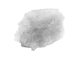 Gray watercolor spot on white. Hand drawn painted object. Grey stain. Watercolor artwork. Art banner. Black and white illustration