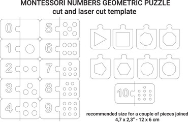 Montessori numbers geometry puzzle educational school supplies vector laser cut template