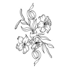 Vector pattern with black and white flowers. Drawing for the design of invitation, flyers, tattoos, antistress pictures for coloring, posters, vector, illustration