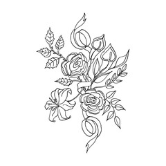 Vector pattern with black and white flowers. Drawing for the design of invitation, flyers, tattoos, antistress pictures for coloring, posters, vector, illustration