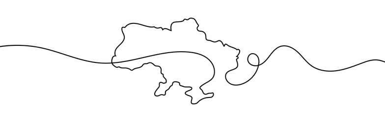 Linear map of Ukraine. One line vector illustration. Continuous country map.