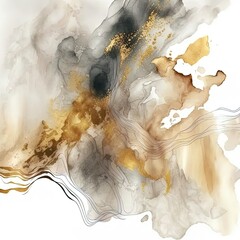 Ink Wash Pastel Texture. Abstract Ink Art. Transparent Natural Luxury Marble. Wall Paint Graffiti. Ivory, Gold Chinese Ink Painting. Watercolor Background Texture. Rich Ink Painting