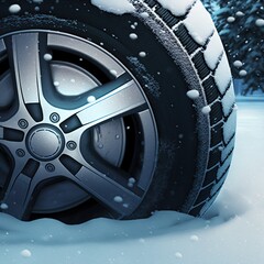 Car Wheels in Snow, Winter, 3D Rendering