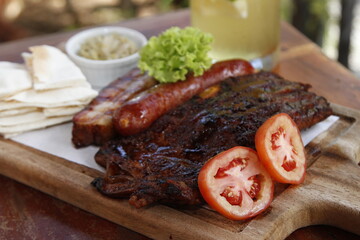 Meat sampler platter outdoor dining