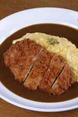 pork cutlet curry with omelette meal