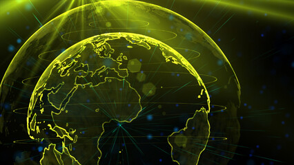 Digital golden planet of Earth, 3D animation