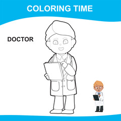 Easy coloring worksheet. Activity sheet for children. Coloring book design for children. Kid’s dream job. Coloring doctor. Vector file.