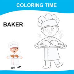 Easy coloring worksheet. Activity sheet for children. Coloring book design for children. Kid’s dream job. Coloring baker. Vector file.