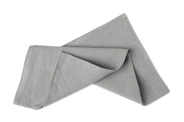 Grey fabric napkin on white background, top view
