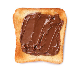 Tasty toast with chocolate paste isolated on white, top view