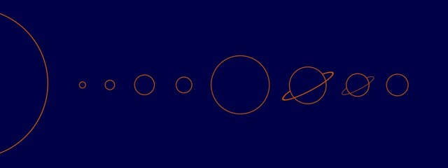 Minimalist Solar system illustration. Abstract art of Solar system. Minimalist planets illustration on a dark blue background. 