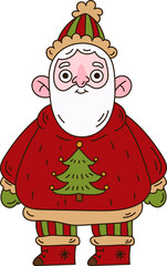 Hand drawn cartoon Santa Clause for Christmas greeting Cards and invitations.  Cute smiling character isolated on white background