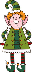 Boy Christmas elf vector character. Doodle style little Santa's helper