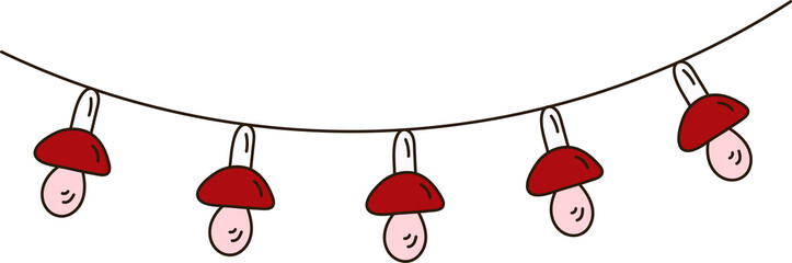 Christmas Mushrooms garland in doodle style simple vector art
