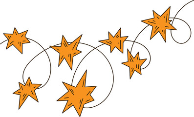 Christmas stars lights garland in doodle style. Cute design for X-mas decor