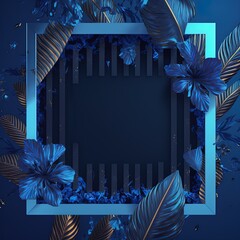 abstract blue stripe flora frame background