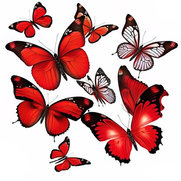 beautiful red butterflies, isolated on a white