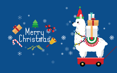 Cute llama and alpaca with Christmas holidays theme. Cute design for nursery, poster, Merry Christmas, birthday greeting card. Vector illustration. © laias