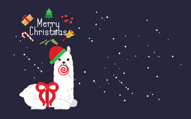Fototapeta premium Cute llama and alpaca with Christmas holidays theme. Cute design for nursery, poster, Merry Christmas, birthday greeting card. Vector illustration.