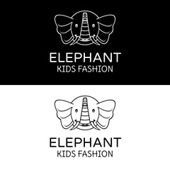 Cute elephant face smile with big ears for simple kid fashion brand logo design