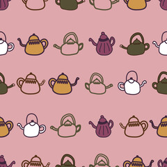 seamless pink  pattern with teapot