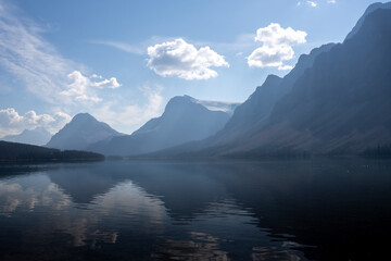 glacier and mountains over bow lake in banff national park