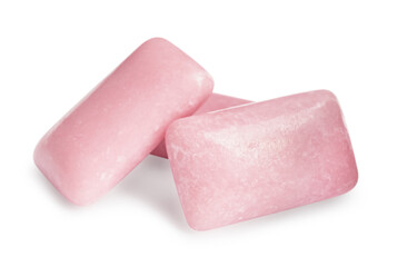 Tasty sweet chewing gums on white background