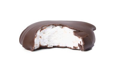 Delicious chocolate covered marshmallow isolated on white