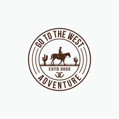 American cowboy rodeo badge, stamp, emblem design template