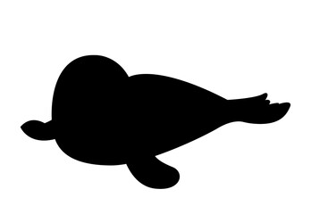 Dark silhouette of walrus. Arctic sea animal, symbol of cold places. Biology and fauna, poster or banner for website. Aesthetics and elegance, art and creativity. Cartoon flat vector illustration