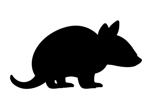 Dark silhouette of mouse. Shadow of small animal. Sticker for social networks and instant messengers. Elegance and beauty. Nature, fauna and wild life, biology. Cartoon flat vector illustration
