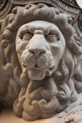 Ukraine, Lviv, historical lion sculpture, symbol of the city.