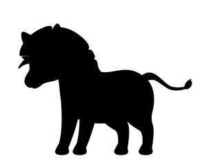 Dark silhouette of baby pony. Little horse, charming and adorable character. Educational material for children, training and learning. Poster or banner for website. Cartoon flat vector illustration