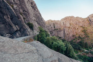 dangerous highways serpentine through the rocky mountains of Norway.