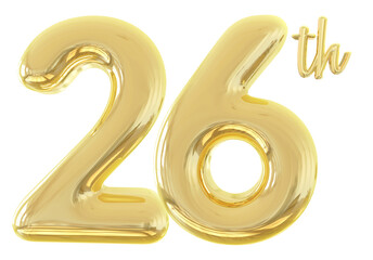 numbers 26th anniversary gold