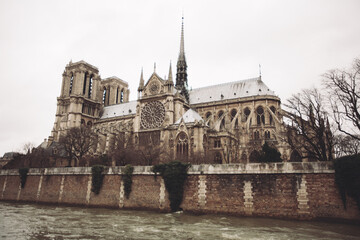 Fototapeta na wymiar Paris, France, Notre Dame de Paris facade, city panorama with river view.