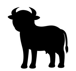 Dark silhouette of cow. Agriculture and farming. Biology and nature, fauna. Sticker for social networks and messengers. Teaching material, learning and training. Cartoon flat vector illustration