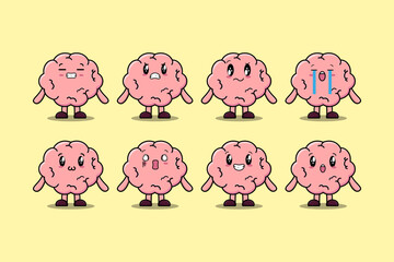 Obraz premium Set kawaii Brain cartoon character with different expressions cartoon face vector illustrations