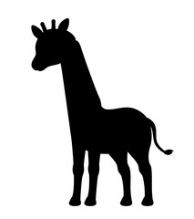 Dark silhouette of giraffe. African animal with long neck, tropic and exotic, savannah. Educational material for children, puzzle and erudition task, biology. Cartoon flat vector illustration