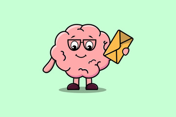 Cute cartoon Brain holding envelope with cartoon vector illustration style